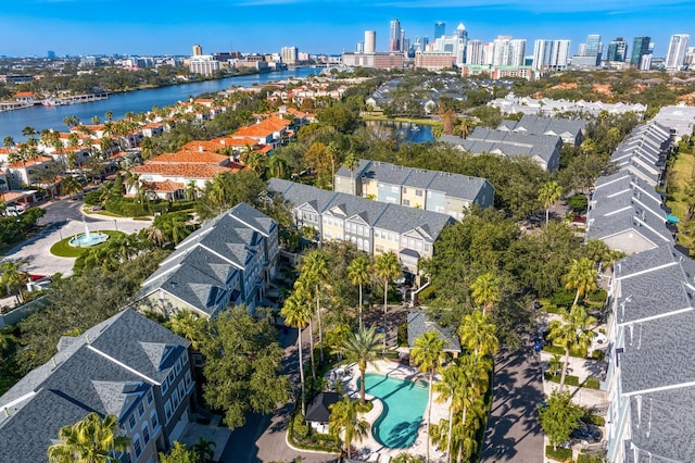 aerial view with a water view