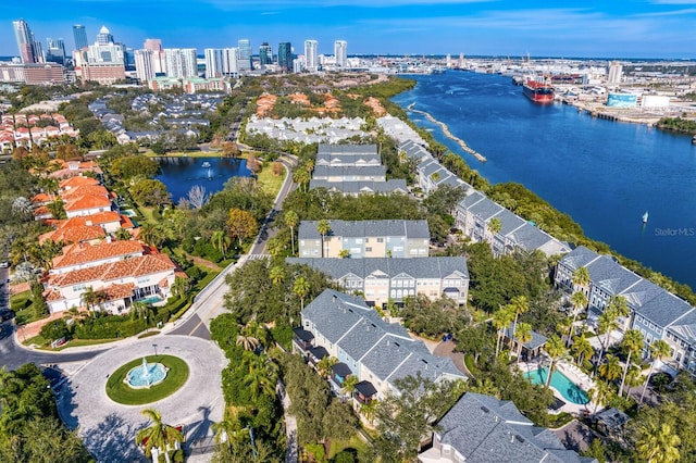 aerial view with a water view