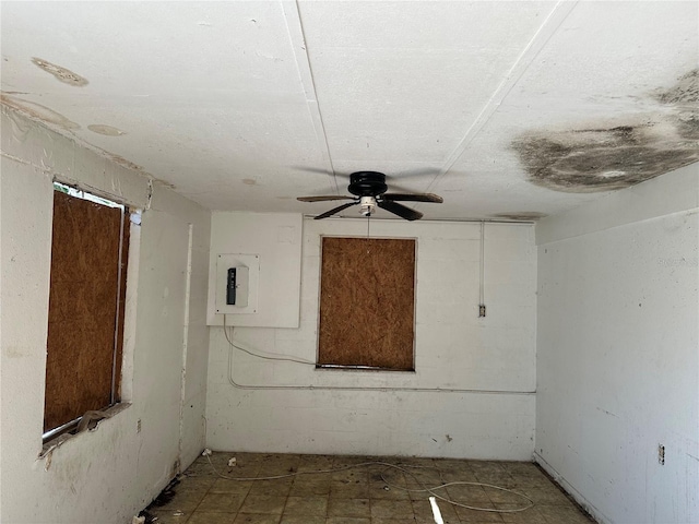 unfurnished room featuring ceiling fan and electric panel