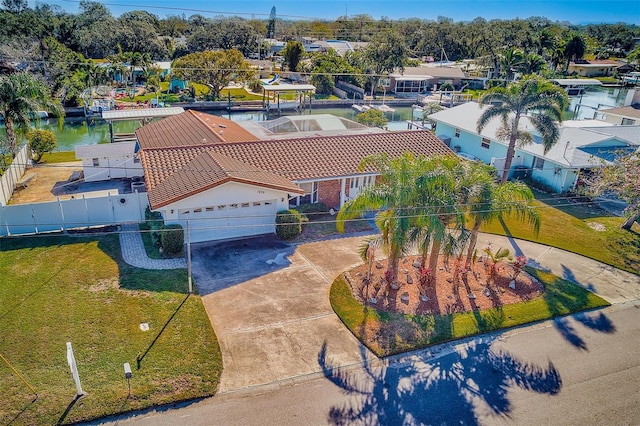 aerial view with a water view