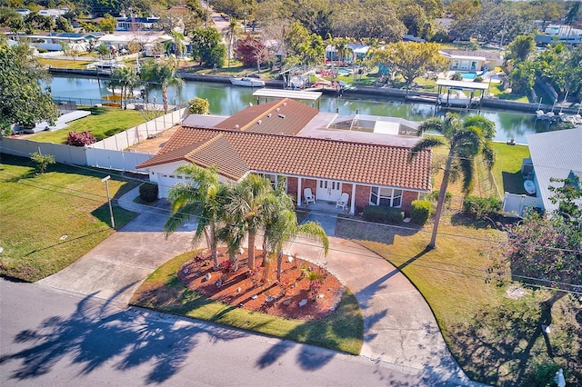 aerial view with a water view