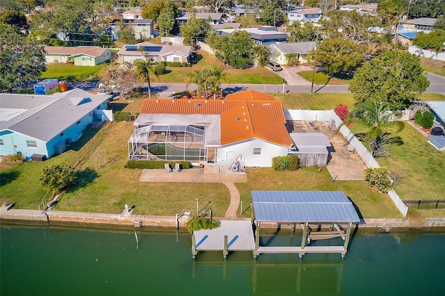 aerial view with a water view