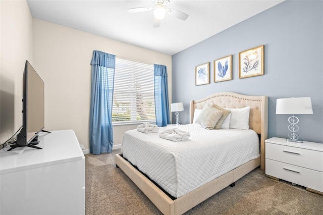 bedroom with carpet flooring and ceiling fan