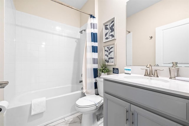 601 Drop Shot Dr, Davenport, FL 33896 - full bathroom featuring marble finish flooring, vanity, and shower / bathtub combination with curtain