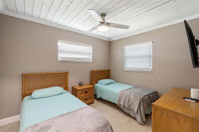 bedroom featuring ceiling fan and ornamental molding