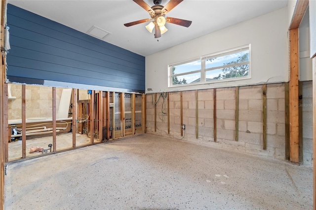 interior space featuring ceiling fan