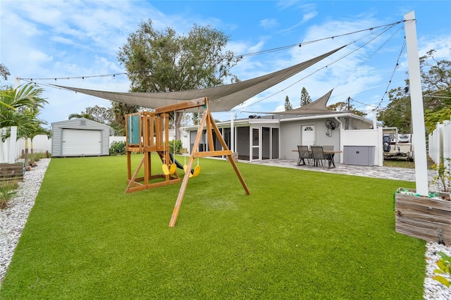 exterior space with a patio and a yard