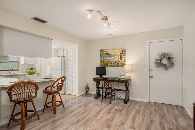 interior space featuring light wood-type flooring and sink