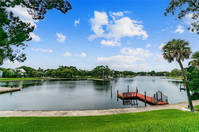 view of dock featuring a water view