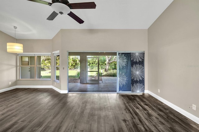 empty room featuring ceiling fan and dark wood-type flooring