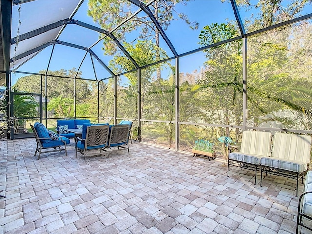 view of patio featuring a lanai and outdoor lounge area