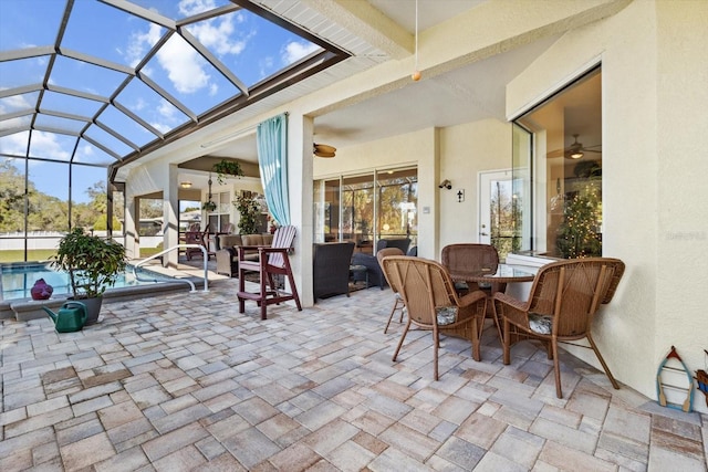 view of patio / terrace with outdoor lounge area and a lanai