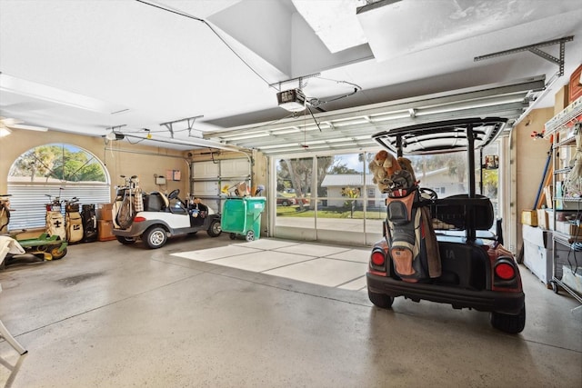 garage with a garage door opener