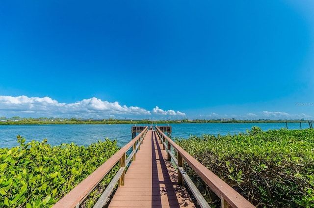 view of dock with a water view