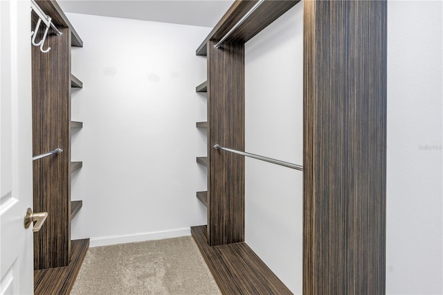 spacious closet featuring dark carpet