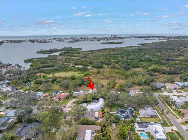 bird's eye view featuring a water view