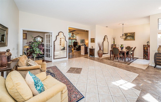 living room with light tile patterned flooring