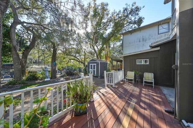 deck with a shed