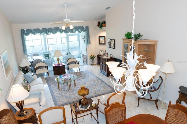 living room featuring ceiling fan