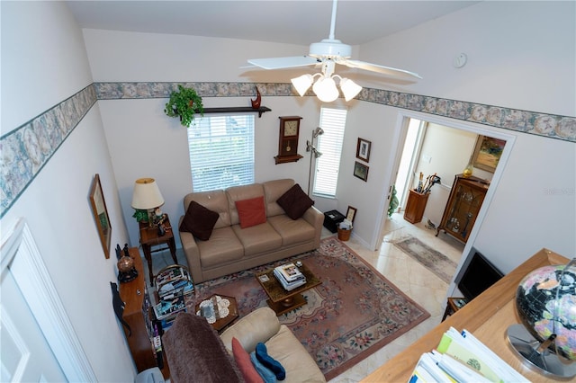 living room with ceiling fan