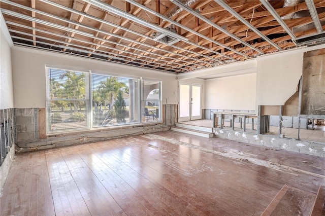 miscellaneous room featuring french doors, a healthy amount of sunlight, and wood-type flooring