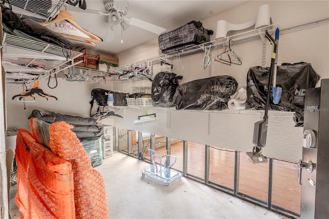 storage room with ceiling fan