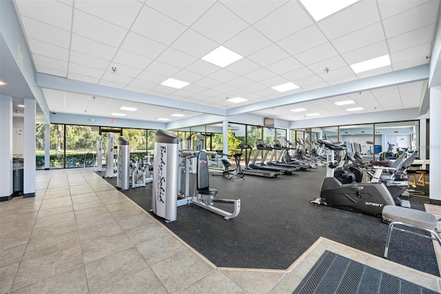 workout area with a drop ceiling