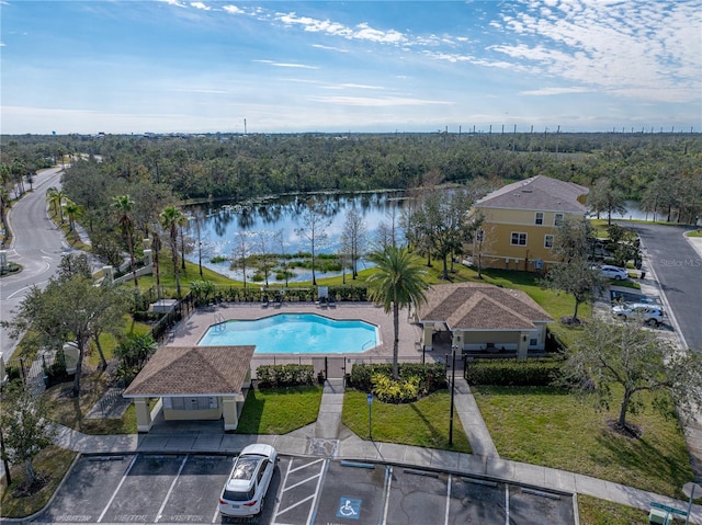 bird's eye view featuring a water view