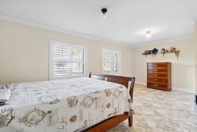 bedroom with ornamental molding