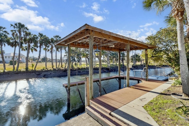 view of dock featuring a water view