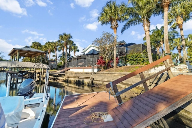 view of dock with a water view