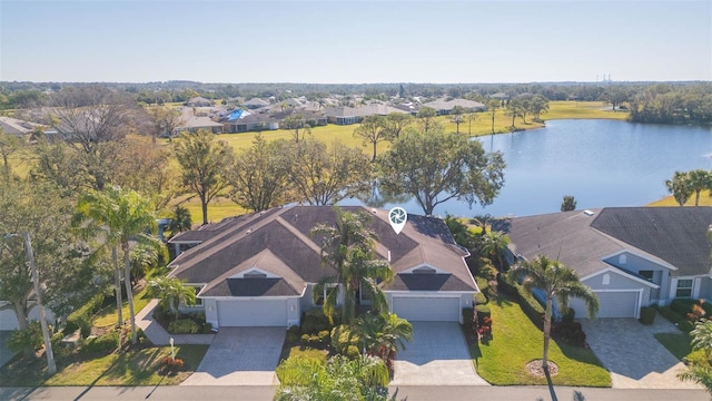 aerial view with a water view