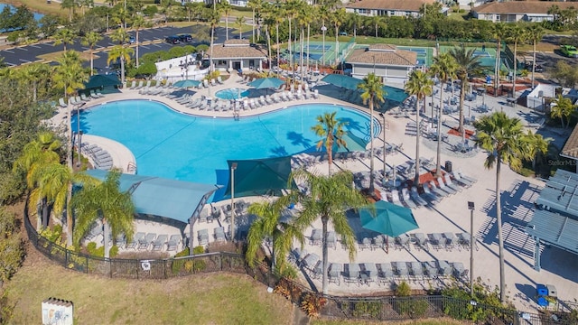 view of swimming pool with a patio