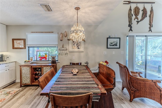 dining space featuring light hardwood / wood-style flooring, a healthy amount of sunlight, and a textured ceiling