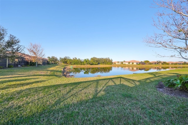 view of yard with a water view