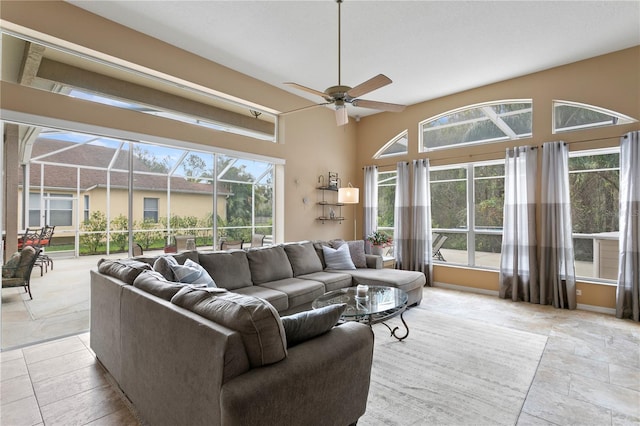 living room with ceiling fan