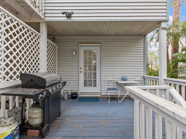 wooden terrace with grilling area