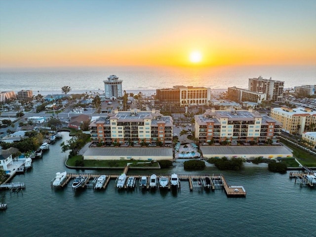 bird's eye view with a view of city and a water view