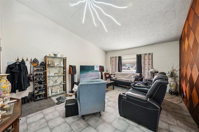 living room with a textured ceiling