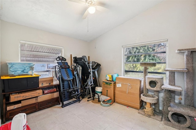 storage room featuring ceiling fan