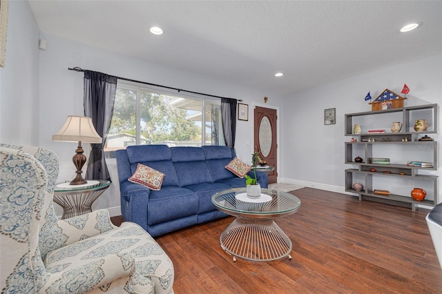 living room with dark wood-type flooring