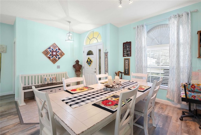 dining space featuring light wood-type flooring