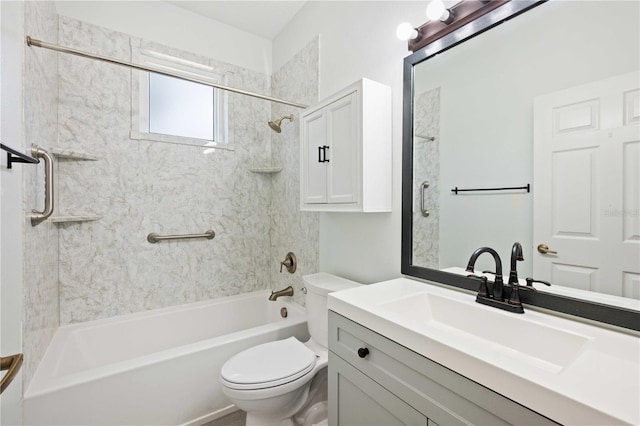 5215 New Brittany Ln, Zephyrhills, FL 33541 - bathroom featuring toilet, shower / tub combination, and vanity