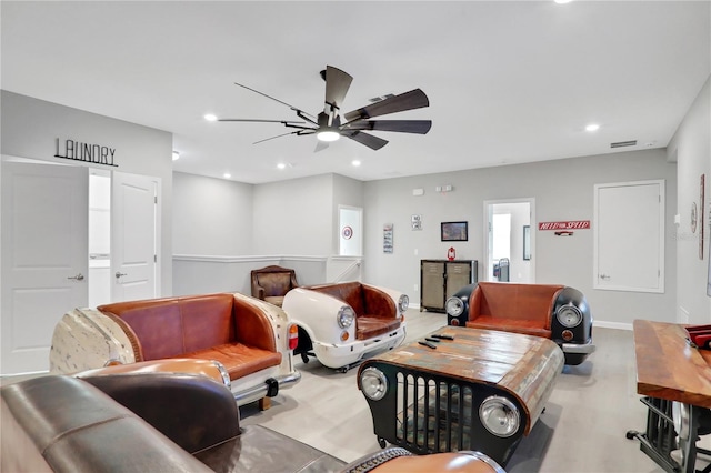 living room with ceiling fan