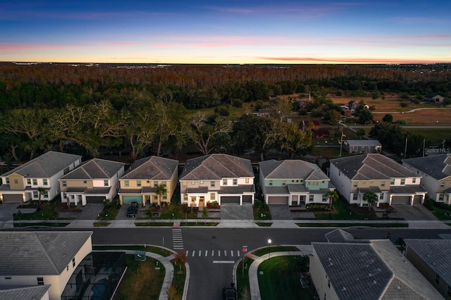 view of aerial view at dusk