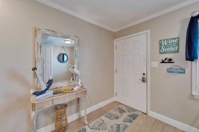 18325 Gulf Blvd Unit 407, Redington Shores, FL 33708 - foyer with ornamental molding, baseboards, and light wood-type flooring