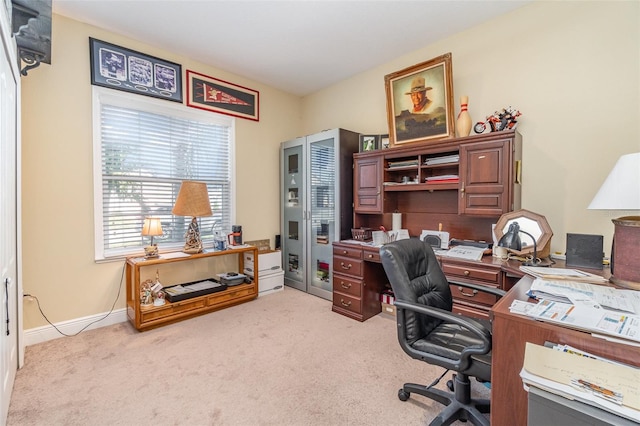 view of carpeted home office