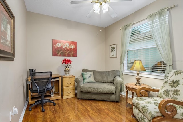 office area featuring ceiling fan and hardwood / wood-style floors