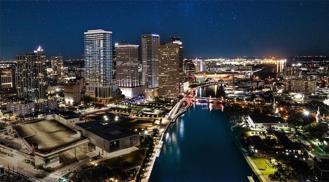 property's view of city featuring a water view