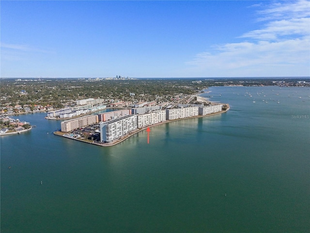 bird's eye view featuring a water view and a view of city